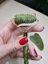 Rodillo de Jade para masaje Facial, masajeador verde de piedra Natural, levantamiento de cuello y cara, herramientas de cuidado de la piel, 2 uds.