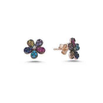 

Angemiel 925 Sterling Silver Mixed Color Zircon Stone Daisy Earrings-Rose Gold Plated