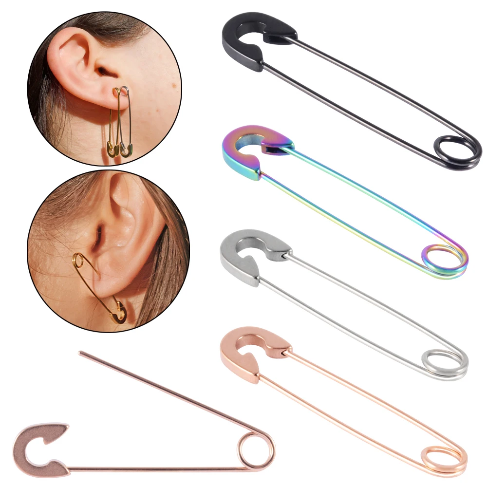 Gold Safety Pin Earrings For Women - Minimalist Paperclip Hoop Dangle Earrings, Hypoallergenic Metal