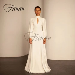High Neck Simple Chiffon Wedding Dresses Backless Long Sleeve Button  Sweep Train Bridal Gown vestido feminino robe de mariée
