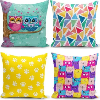 

RealHomes Colorful Motifs Digital Printed 4'lü Cushion Pillow decorate Case Set