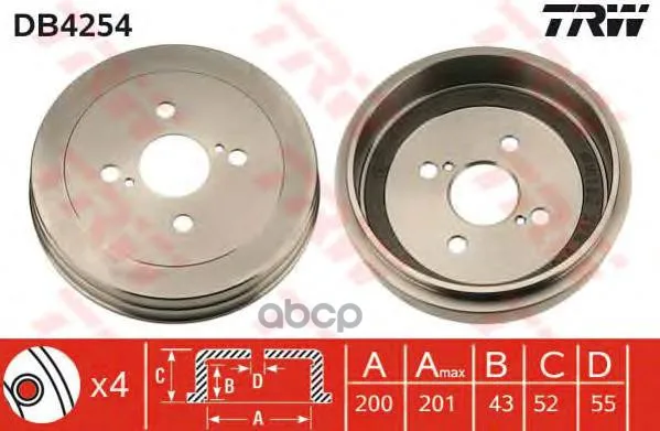 Db4254_барабан Тормозной! Toyota Yaris 1.0-1.5/1.4hdi 99 Trw/Lucas Db4254 TRW/Lucas арт. DB4254