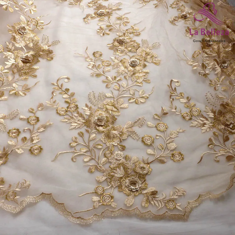 La Belleza новая кружевная ткань с 3D цветами, новое кружево, белая кружевная ткань с 3D цветами, розовое кружевное вечернее платье с 3D цветами - Цвет: Золотой