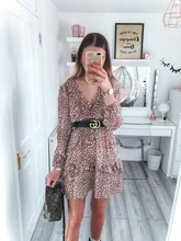 Mini Dress Sleeve-Spring V-Neck Polka-Dot Conmoto Elegant Casual Holiday-Style A-Line