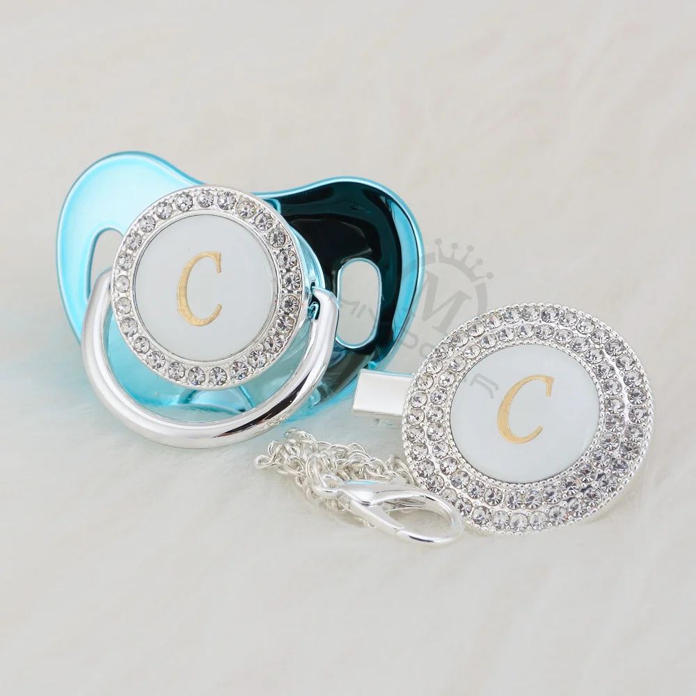 MIYOCAR шикарное имя инициалы буквенные C креативный bling соска и пустышка Клип Набор BPA бесплатно пустышка bling baby shower подарок LC-1