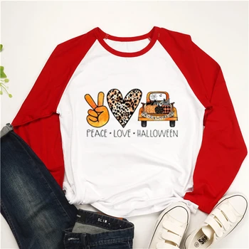 

Halloween Tops Women Heart Print T-shirt Long Sleeve Festival Top Casual Tee Shirts Women Clothes 2020 Auutmn Casul Loose Tee