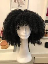 Pelucas Afro rizadas de pelo corto con flequillo para mujeres negras, cabello sintético africano sin pegamento, Cosplay, Lizzy de alta temperatura