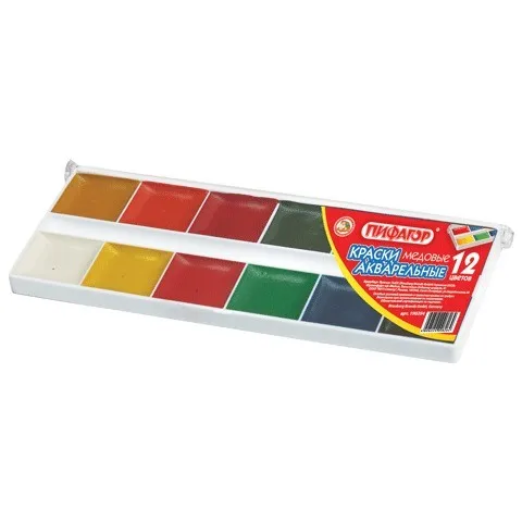 Paint watercolor Pythagoras 12 colors honey without brush plastic box (190294) for painting gouache drawing sets Watercolor For aquarelle paint faber