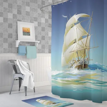 

Zethome Ship Shower Curtain 180 x 200 cm Digital Print Modern Design Polyester Fabric Waterproof Washable Mould (71" x 78")