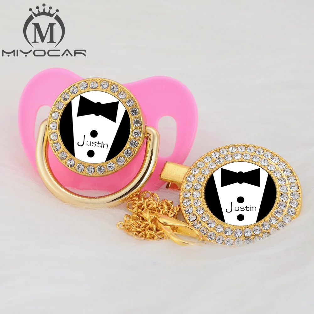 MIYOCAR на заказ любой тест крутой красивый золотой bling соска и соска клип черный BPA бесплатно пустышка bling уникальный дизайн P-SR - Цвет: P3-SR  0-6M