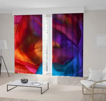 

Curtain Silk Rainbow Scarf Colorful Floral Modern Photo Printed Red Blue Yellow