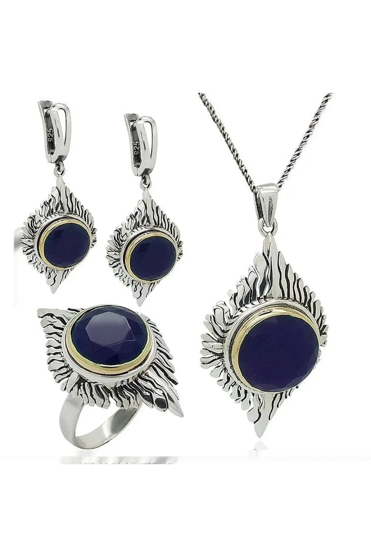 

Silver Stem Sapphire Stone Design Triple Filigree