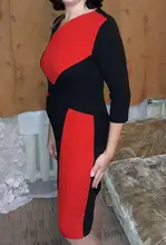 Slim Dress Sheath Collar Asymmetrical Patchwork Office Elegant Vintage Women EB517