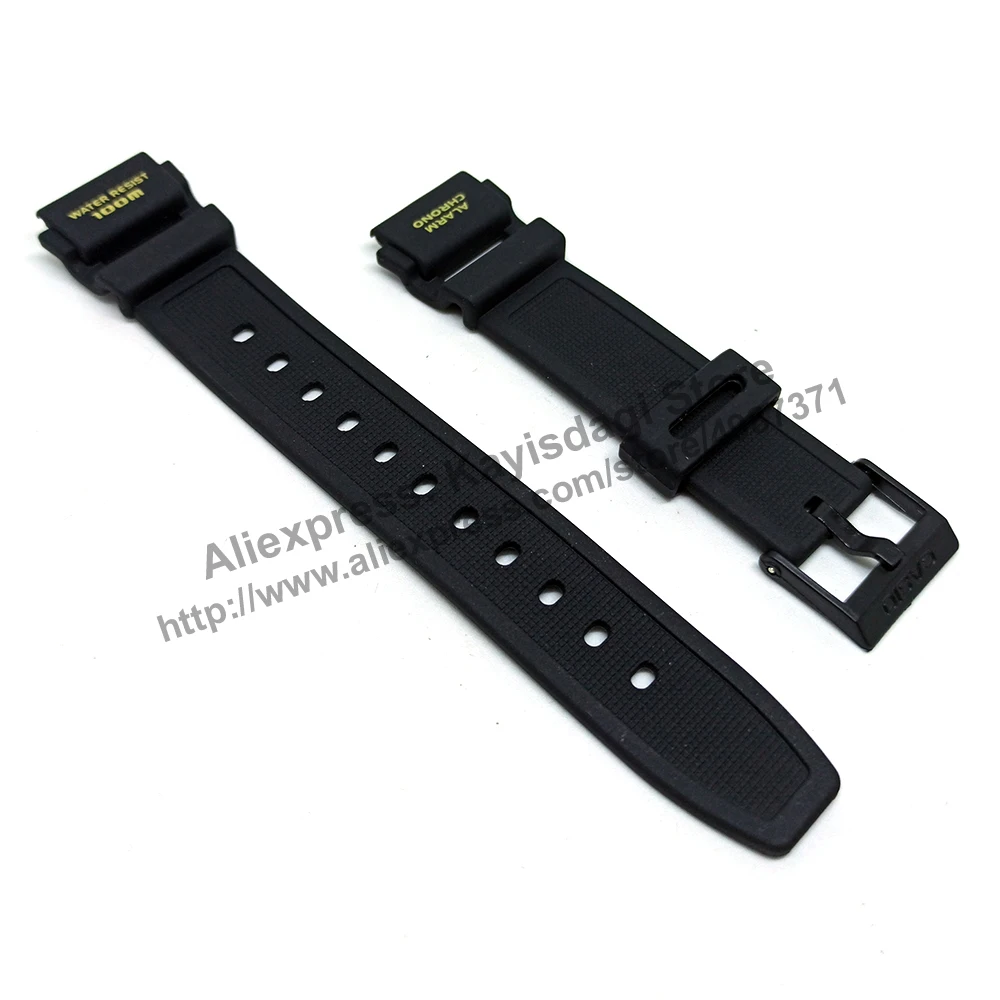 Correa de reloj de goma negra de 19mm, Compatible con Casio AQ-150W (letra  amarilla) - AliExpress
