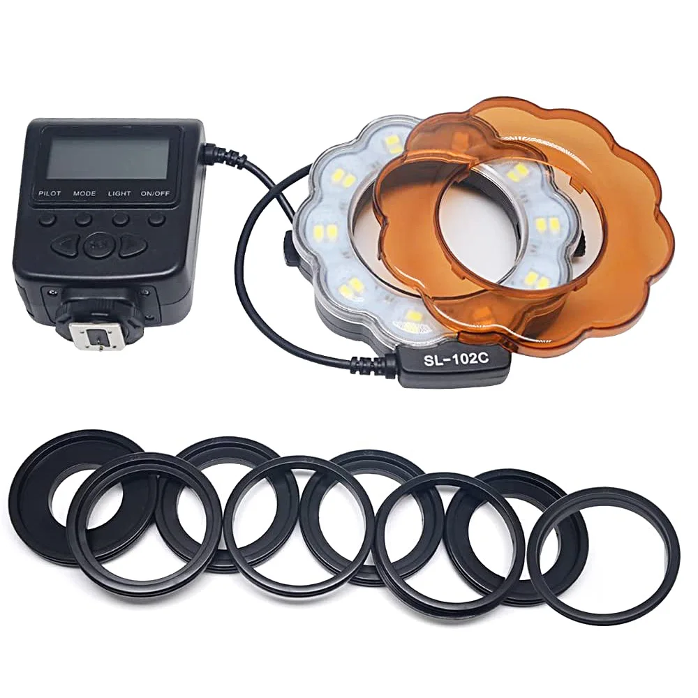 Mcoplus Macro LED Ring Flash Bundle 6800K with 8 Adapter Ring for Canon Nikon Pentax Olympus Panasonic DSLR Camera