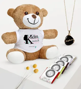 

Personalized Plush Teddy Bear Enamel Necklace and Chocolate Gift Set-6