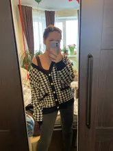 FSDA-suéter de manga larga con cuello de pico para mujer, cárdigan negro con botones y pata de gallo, de punto, holgado, de gran tamaño, informal, otoño e invierno, 2020