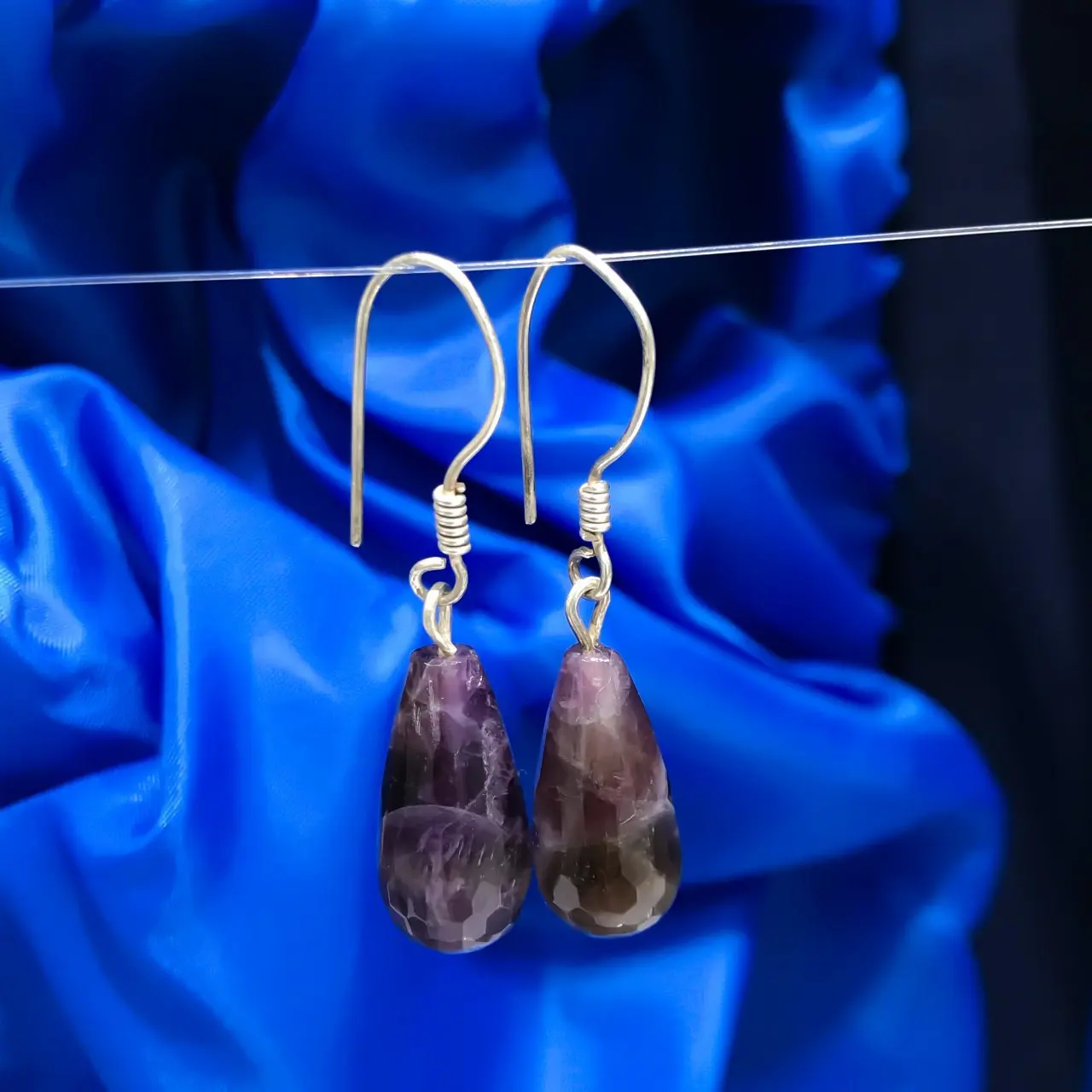 

Natural Amethyst Stone Drop Dangle Silver Earrings