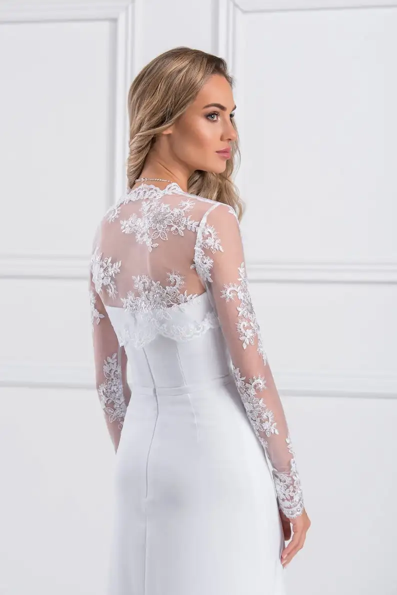 CloverBridal Free Lace Bolero Long Sleeve Bridal Jacket Women Female Bridal Bolero For Wedding WJ935