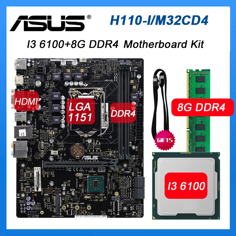 Motherboard Set Asus H110i/m32cd4/dp_mb Lga 1151 Motherboard Set With
