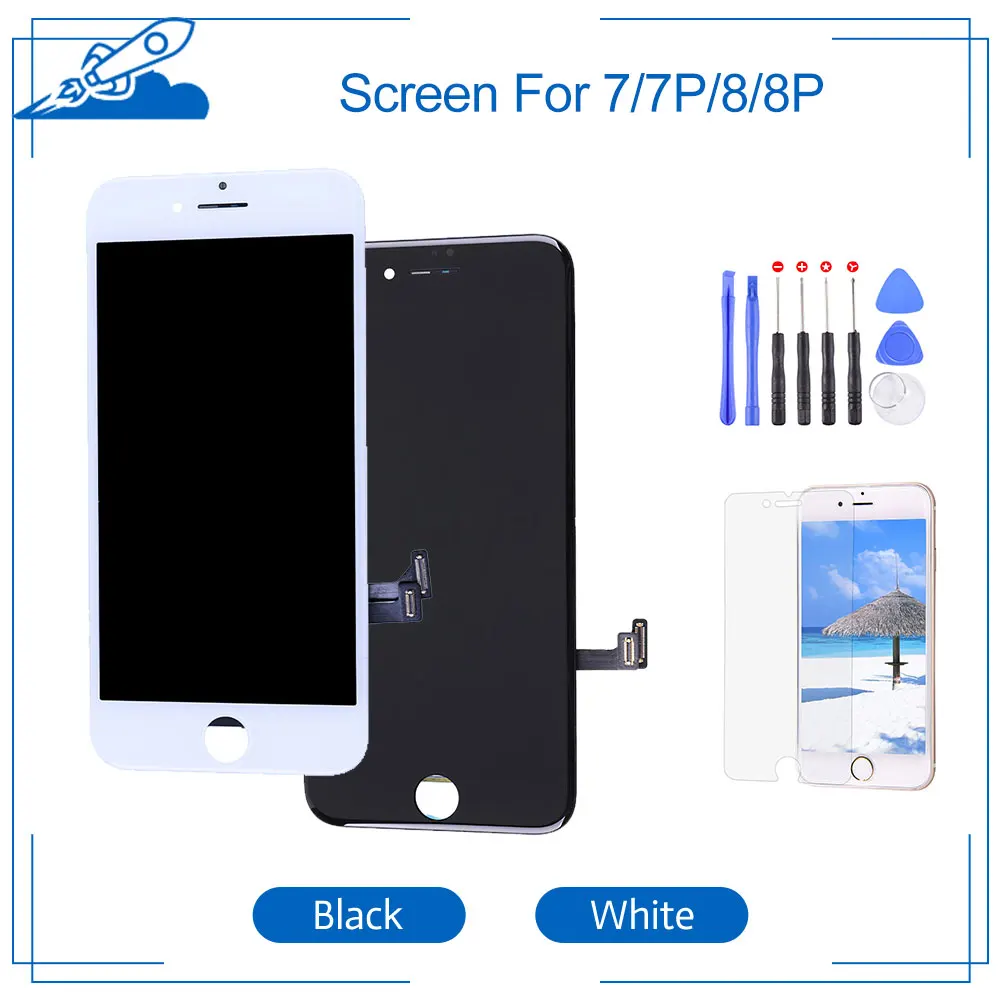

Grade For iPhone 7 7+ 8 8 + Plus LCD Touch Screen Display Digitizer Assembly Replacement Parts With Tools and Film White&Black