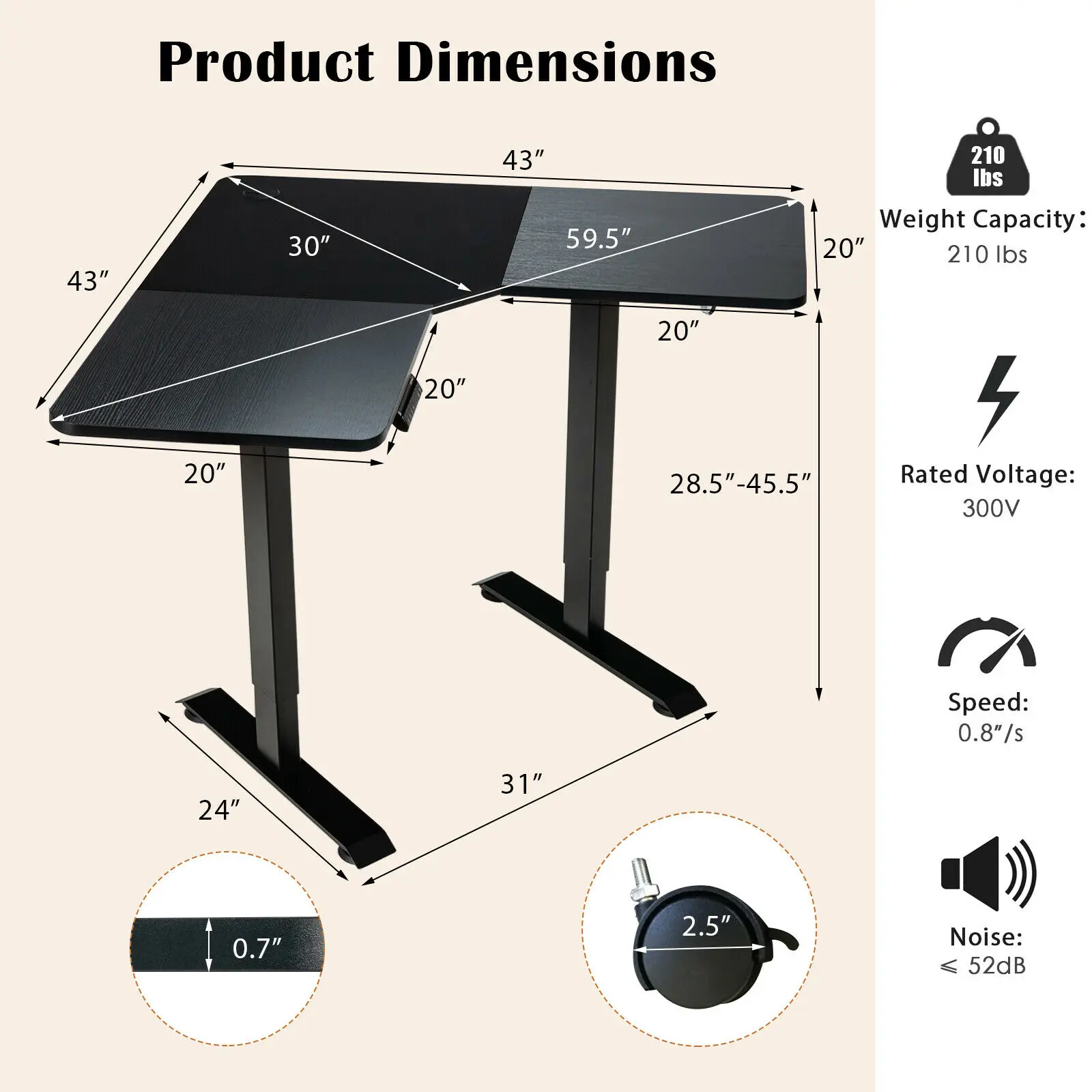 Costway L Shaped Electric Adjustable Standing Desk w/ Controller 2 Hooks images - 6