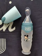 Disney-cuchara para pasta de arroz para bebé, botella de leche de silicona suave, suplemento de alimentos para bebés, artefacto para apretar, cuchara para arroz y fideos