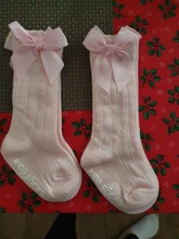 Calcetines antideslizantes de algodón para bebés, calcetín largo transpirable con pajarita de dibujos animados para primavera y otoño, 0-4 años