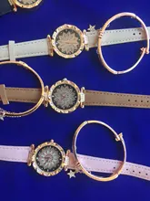 Conjunto de relojes de pulsera con cielo estrellado para mujer, pulsera de cuarzo de cuero informal, 2020
