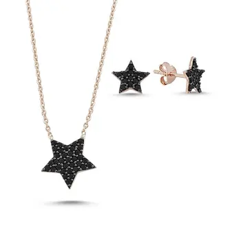 

Angemiel 925 Silver Black Zircon Stone Star Set - Rose Gold Plated