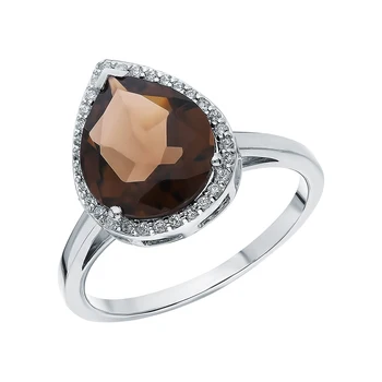 

Silver ring with cubic zirconia and quartz smoky sunlight sample 925