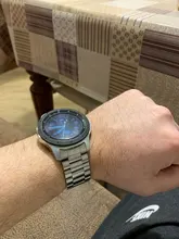 HQ-correa de reloj de acero inoxidable para Samsung Galaxy Watch, banda deportiva de SM-R800 de 46mm con extremo curvo, pulsera de plata y negro