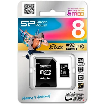 

Memory Card 8GB microSDHC Silicon power Class10 sp008gbsthbu1v10-sp Elite + adapter