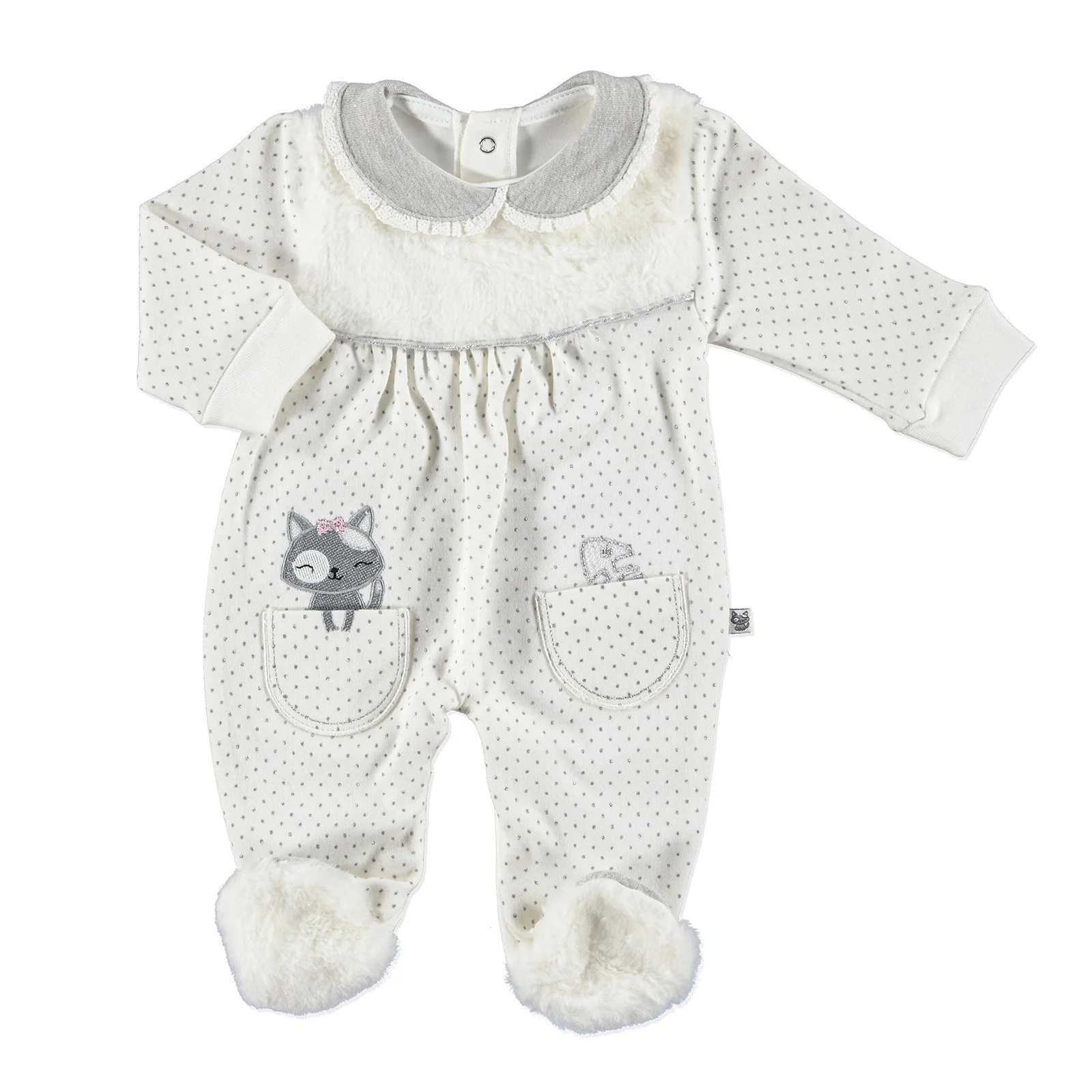 

ebebek Mymio Kitty Girl Peter Pan Collar Baby Footed Romper