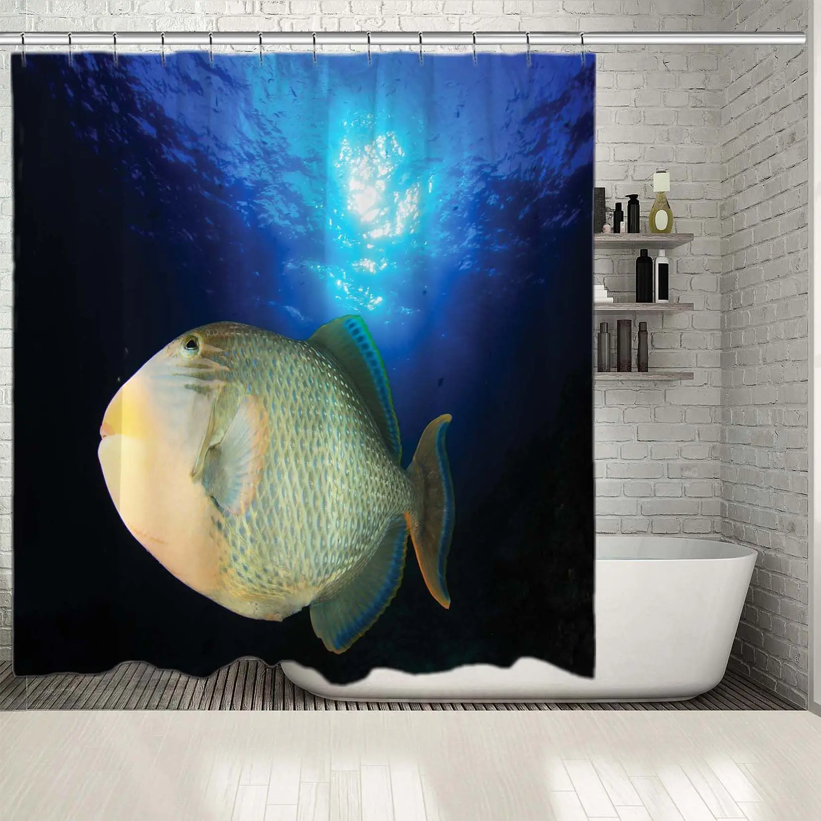Это Triggerfish тропические Подводные Дикие животные океан природа фото напечатанные синий черный бежевый занавеска для душа