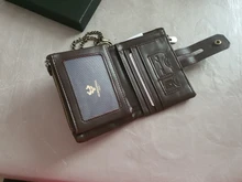 Billetera de cuero genuino para hombre, cartera con grabado gratis 100%, monedero pequeño, mini portatarjetas con cadena, portafolio de bolsillo para hombre