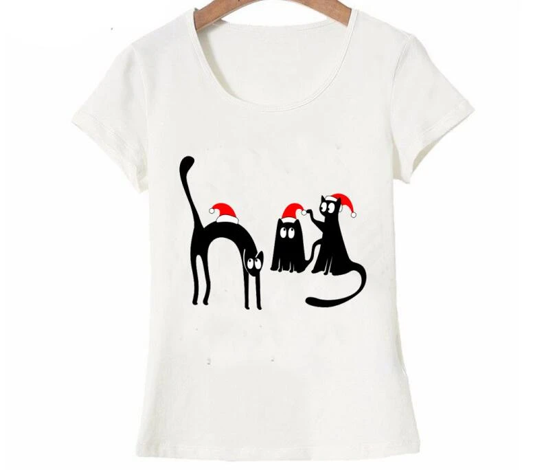 Super Mignon Noel Chats Impression T Shirt Femmes Hauts Minimaliste Trois Chaton Conception Decontracte Femmes A Manches Courtes T Shirts Aliexpress