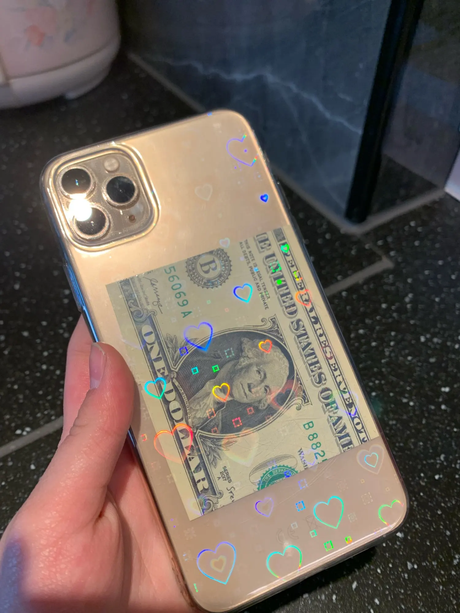 Custodia per iPhone con cuori olografici della Corea