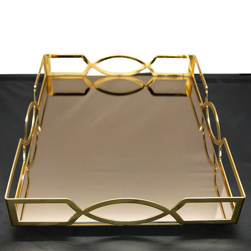 Storage Tray Gold Rectangle Luxury Glass Metal Mirror Makeup Organizer Cake Plate Jewelry Display Home Wedding Decor Large | Дом и сад