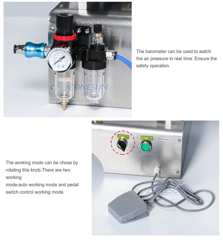 ZONESUN Máquina de enchimento de líquido pneumática de 4 cabeças
