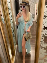 Sexy Bikini-ups blanco túnica Casual verano playa vestido elegante de las mujeres de talla grande ropa de playa traje de baño cubrir Q1208