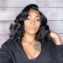 Magic Love13 * 4-Peluca de cabello humano ondulado para mujer, postizo de encaje Frontal, pelo Remy brasileño, Natural, Bob, prearrancado