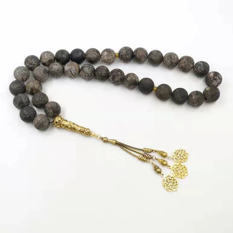 Натуральный старый агатовый камень Tasbih мужские Молитвенные Четки из бусин мусульманских бусин большого размера - Окраска металла: 33beads