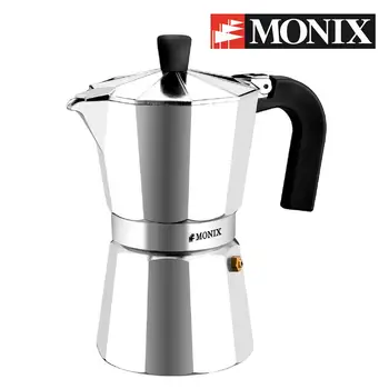 

Monix Vitro Express-Italian aluminum coffee maker size between 1 and 12 cups. Suitable for all kitchens except for induction