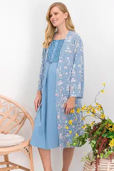 

2020 Summer Winter Fashion Maternity Silk Satin NightgownComfortable WildFlower Cream Open Women MaternityNightgownDressing Gown