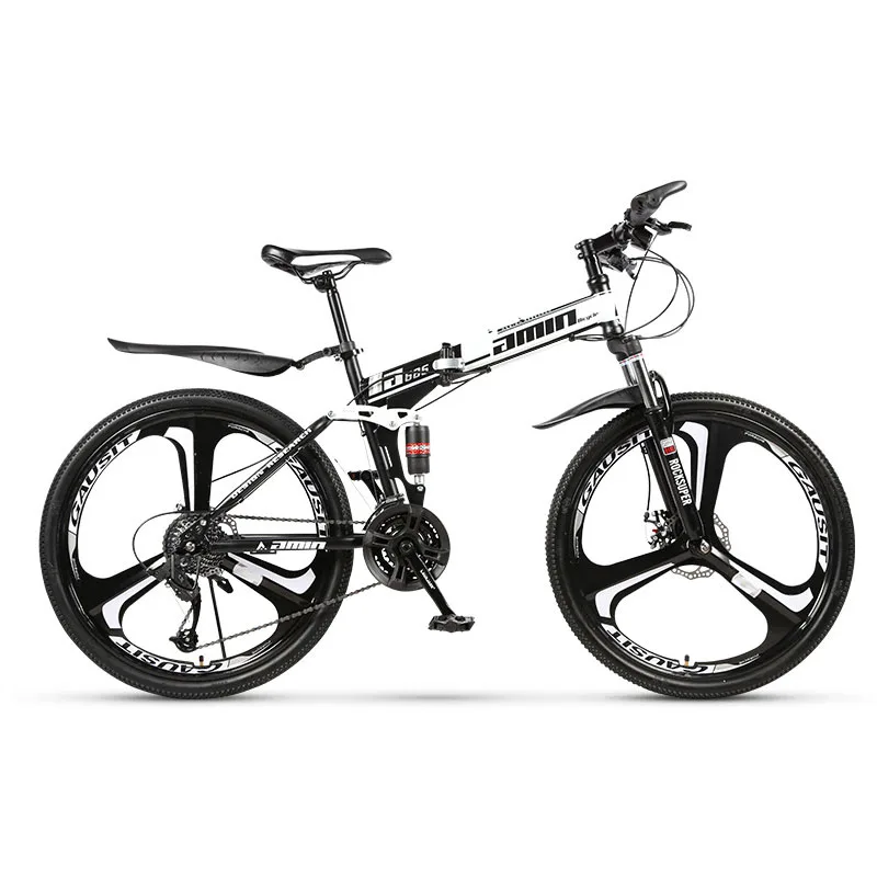 Flash Deal 26 Inch Folding Mountain Bike Steel Frame 21 Speed Snow Bicycle Three-knife wheel MTB Foldable Shock Absorption Variable Bike 3