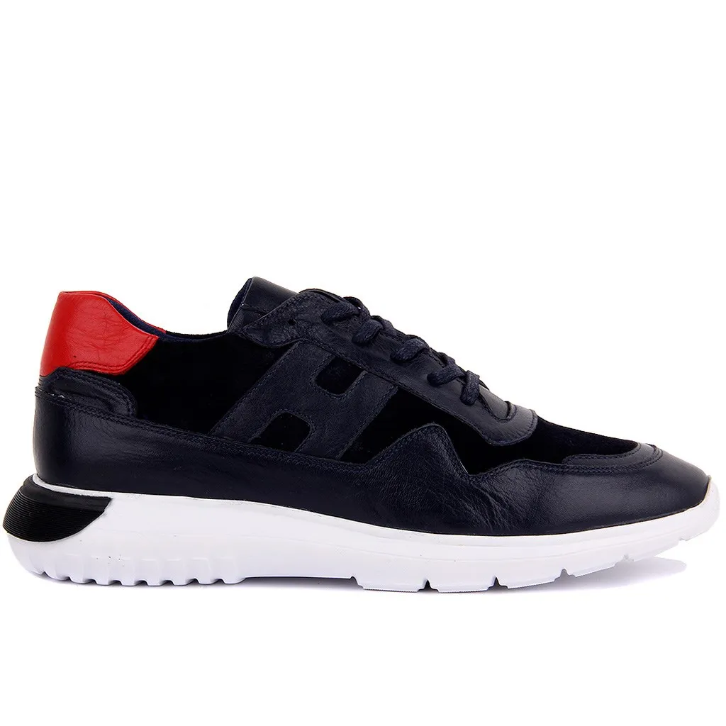 Парус-Лейкерс натуральная кожа Для мужчин, повседневная обувь, кроссовки; удобная повседневная обувь Для мужчин; прогулочная обувь, пропускающая воздух; легкие кроссовки черного цвета обувь Для мужчин на шнуровке обувь для бега - Цвет: Тёмно-синий