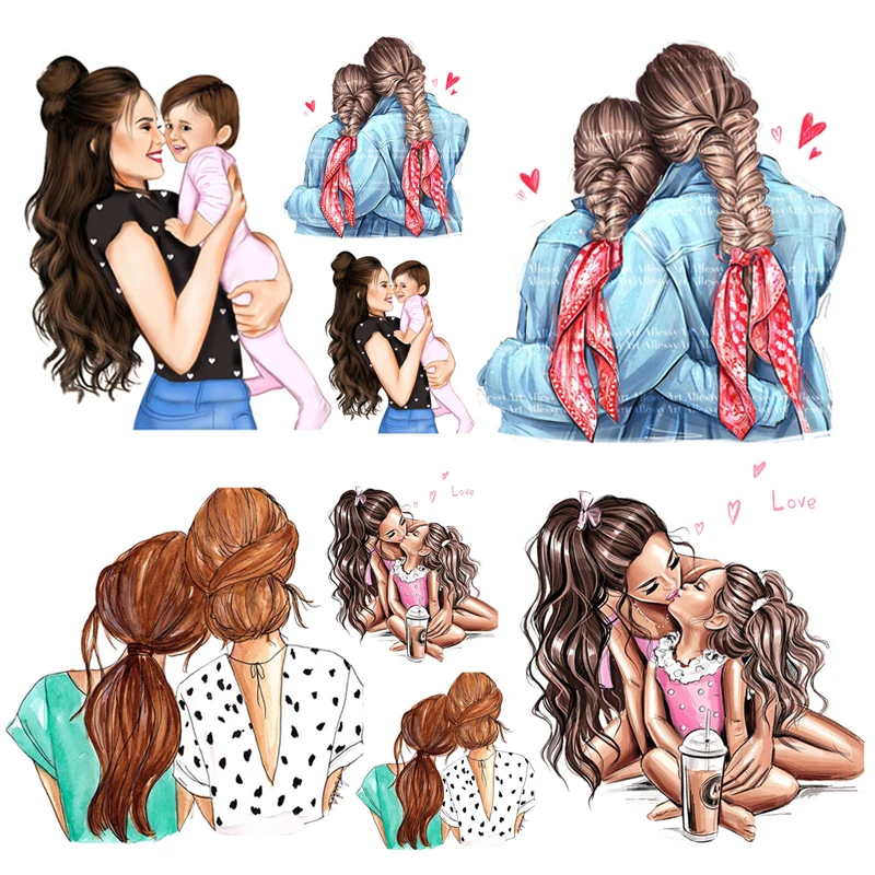 

Parent-Child Patch Iron On Transfer For Clothing Mother-Daughter Thermal Transfer For Clothes Applique Thermo Sticker On Clothes