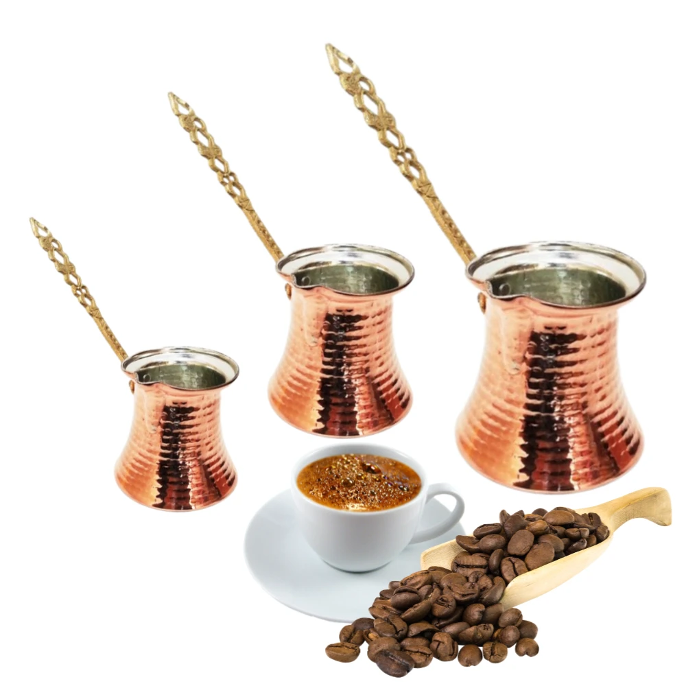 

Set Of 3 Copper Turkish Greek Coffee Pot - Hand-Hammered Coffee Espresso Maker for Kitchen-Cofeeteria-Restaurants-FAST SHIPPING
