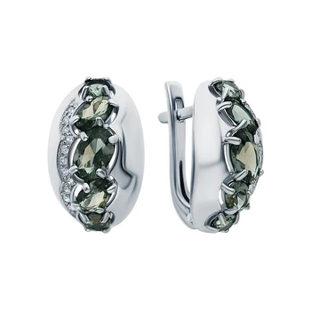 

Silver earrings with cubic zirconia and tourmaline imitation sunlight sample 925